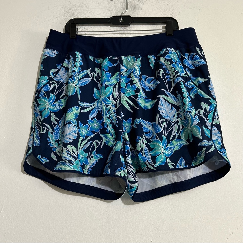 Lands' End Plus Size SunShade UPF 50 Board Shorts Navy Multi Floral 18W